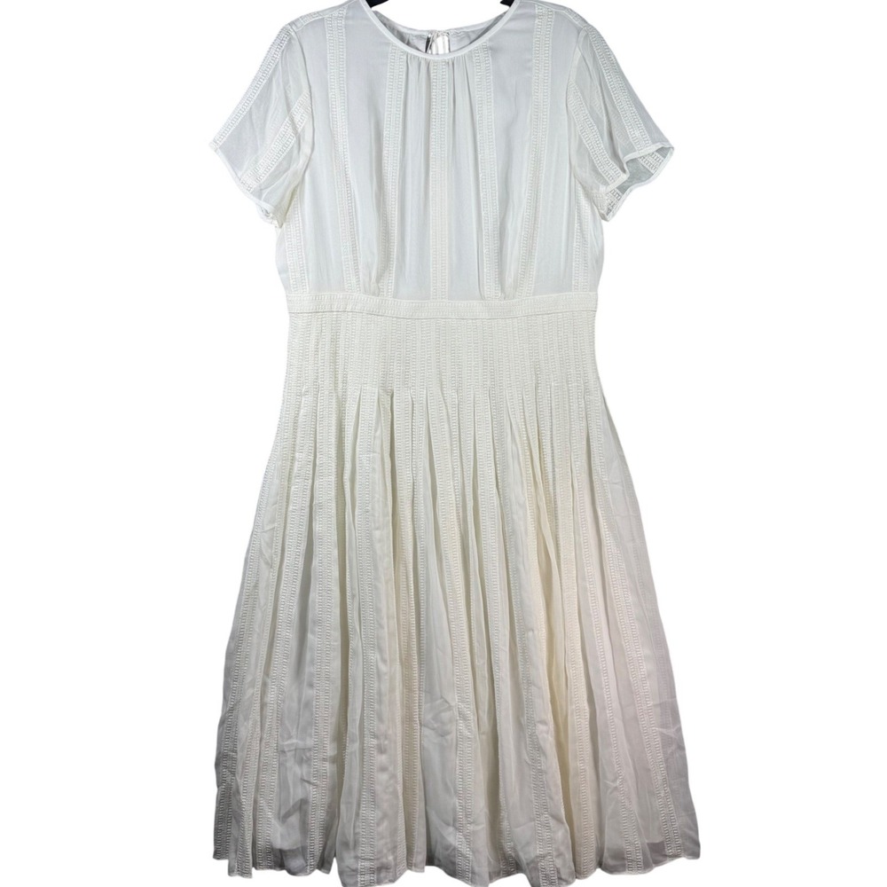 J.Crew Pleated Midi Dress Ivory Lace Trim Cottagecore Women Size 16